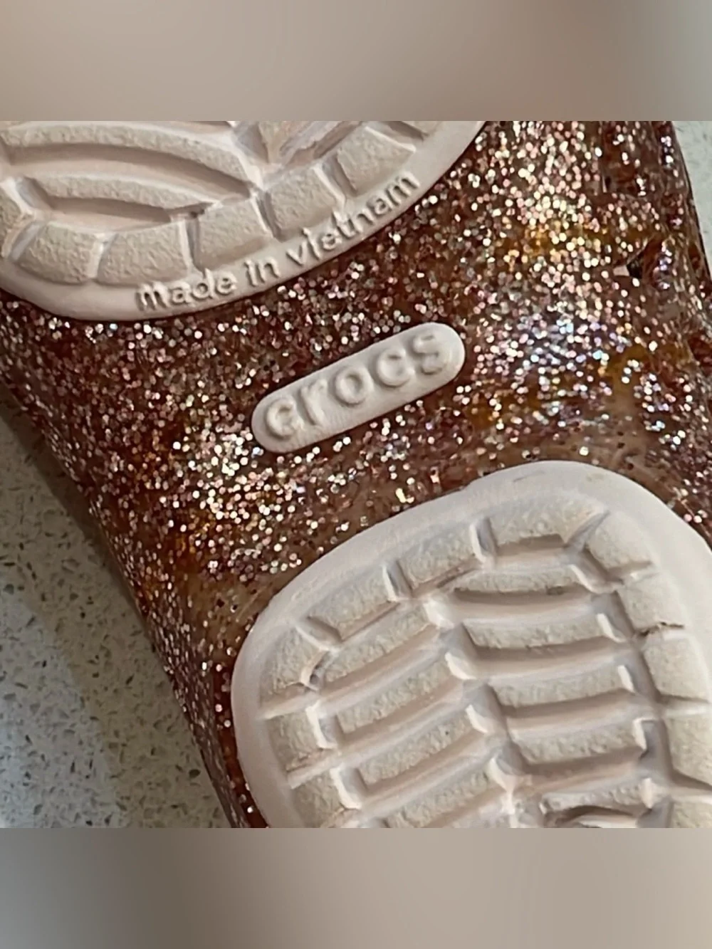 CROCS Kids Glitter Mary Jane Sandals - Rose Gold Sparkle